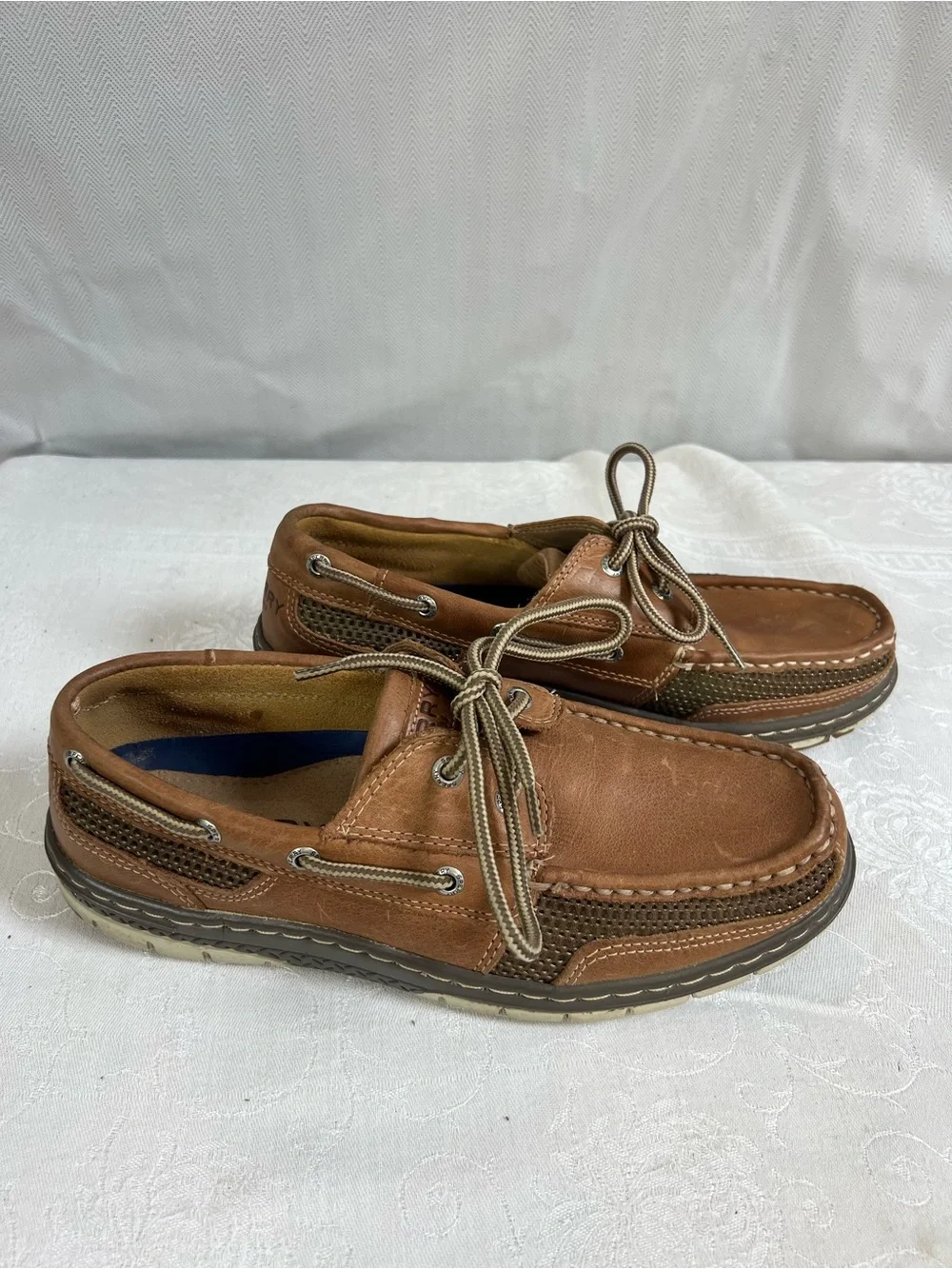 Sperry Men’s Deck Boat Shoes Brown Leather Lace Up 8👍